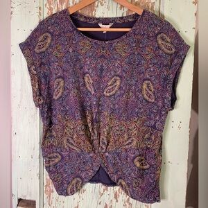 NWT Women’s Lucky Brand purple paisley print blouse with a front knot